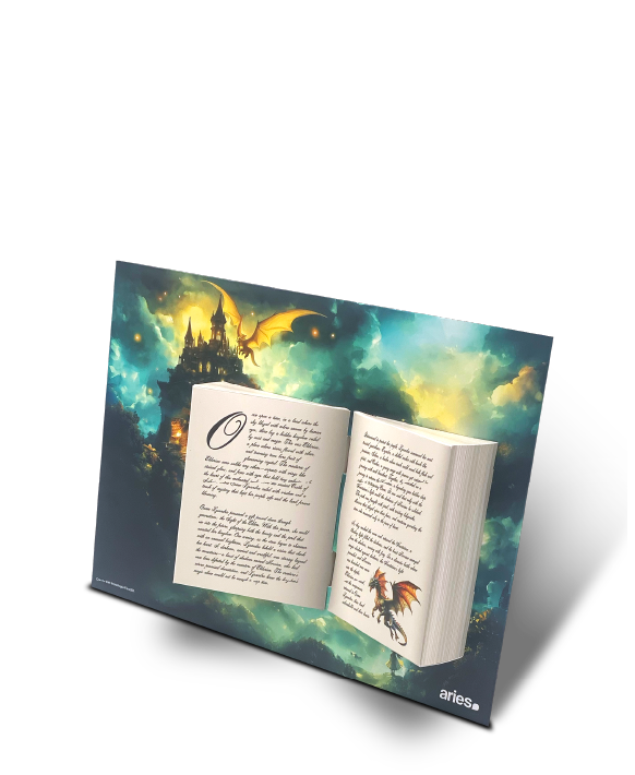 Maqueta Flexi 3D de un libro mágico con ilustraciones de fantasía Diseño en cartón de un libro interactivo en estilo medieval Libro 3D en cartón con iluminación y efectos visuales