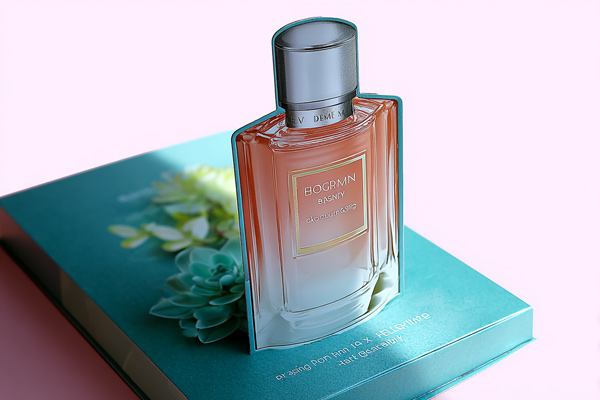 Expositor PLV perfumería tipo Flexi 3D fabricado en cartón premium, con forma de frasco de perfume y gráfica personalizada a todo color, diseñado para escaparates y cabeceras de pasillo